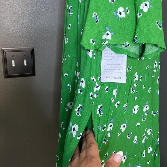 NWT Code x Mode Green Mini Floral Dress Short Sleeve Tiered - Picture 8 of 13